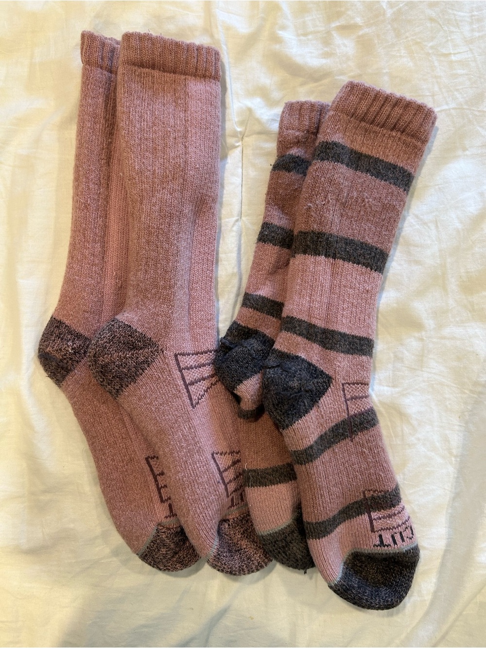 Athletic wool Crew Socks in Dusty Rose with Charcoal Accents